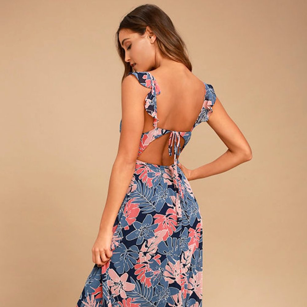 Lulu's Navy Blue Floral Print Maxi Dress